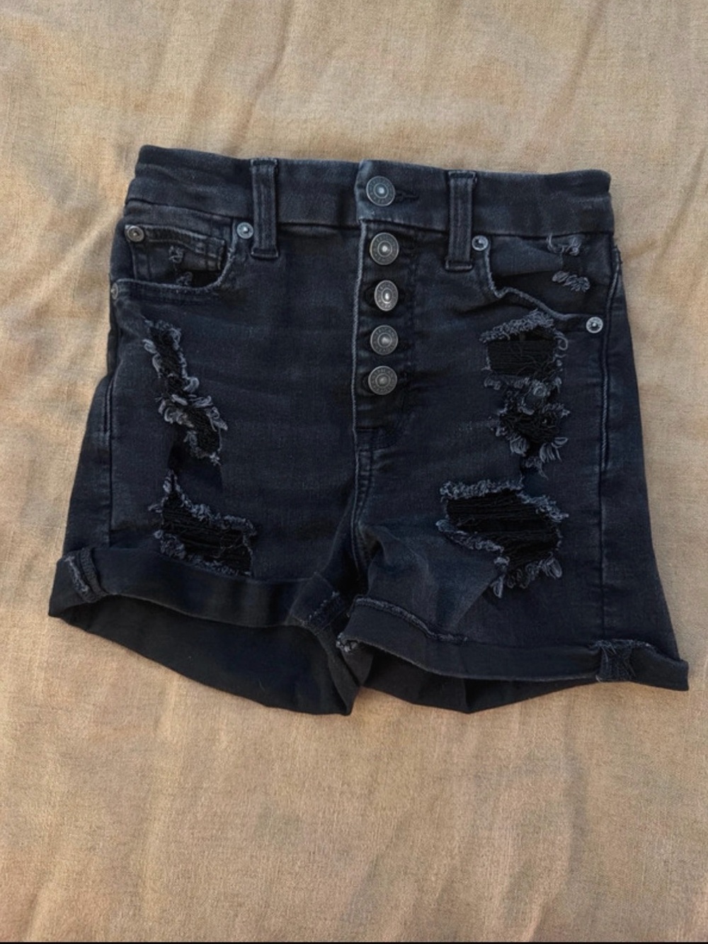 American Eagle Outfitters Black Distressed High-Waist Jean Shorts